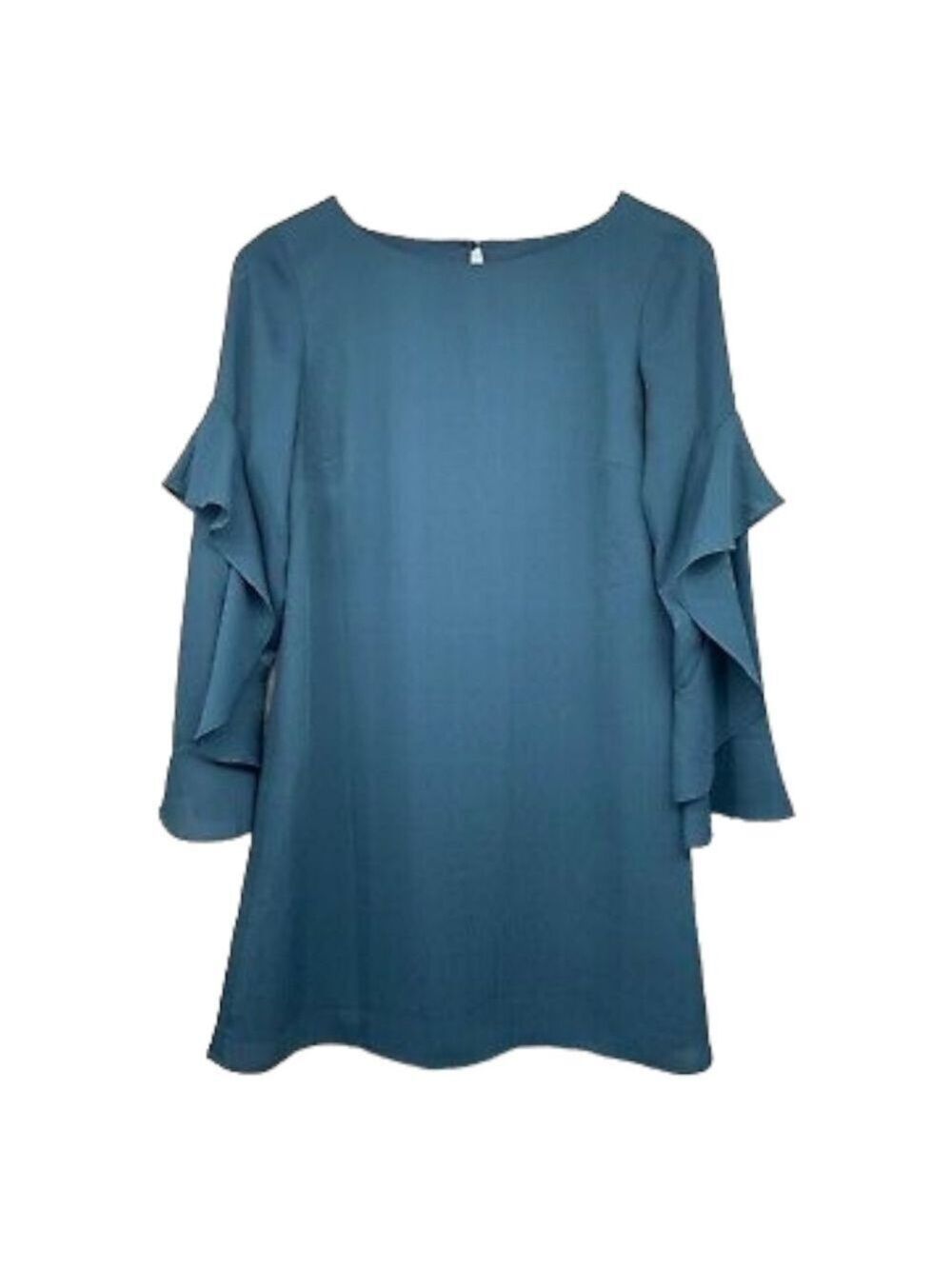 Ann Taylor A-Line Flutter Ruffle Bell Long Sleeve Midi Dress Keyhole Back